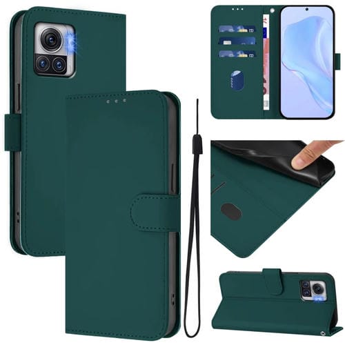 Funda de Piel Sintética con Cordón para Motorola Moto X30 Pro 5G (Verde Oscuro)