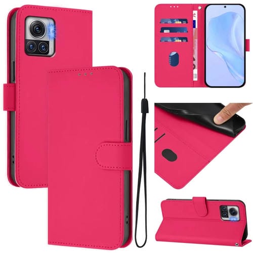 Funda de Piel Sintética con Cordón para Motorola Moto X30 Pro 5G (Rosa y Rojo)