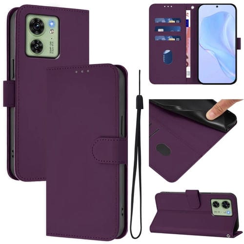 Funda de Cuero con Cordón para Motorola Edge 40 5G con Tacto de Piel (Violeta)