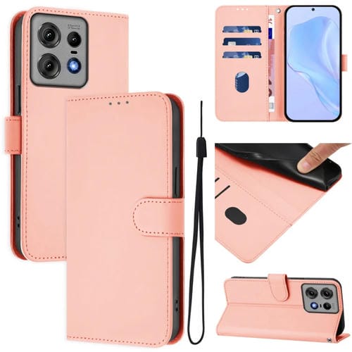 Funda de Piel Sintética con Cordón para Motorola Edge 50 Pro (Rosa)