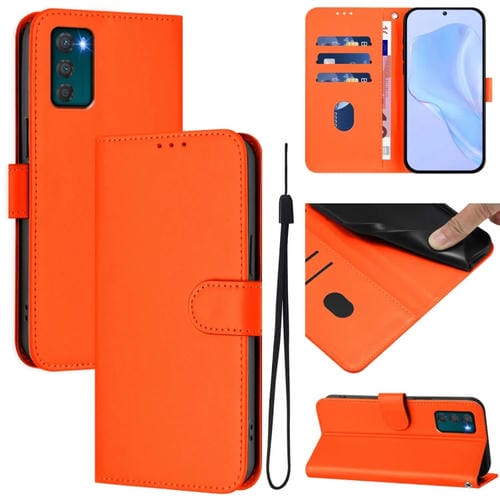 Funda de Piel Sintética con Cordón para Motorola Moto G42 4G (Naranja)
