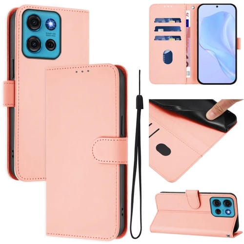 Funda de Piel Sintética con Cordón para Motorola Moto G75 5G (Rosa)