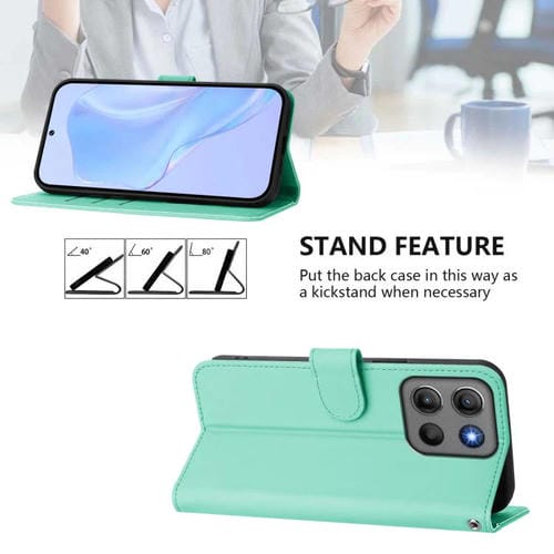 Funda de cuero con textura de piel y cordón para Motorola Moto G15 Power (verde menta)
