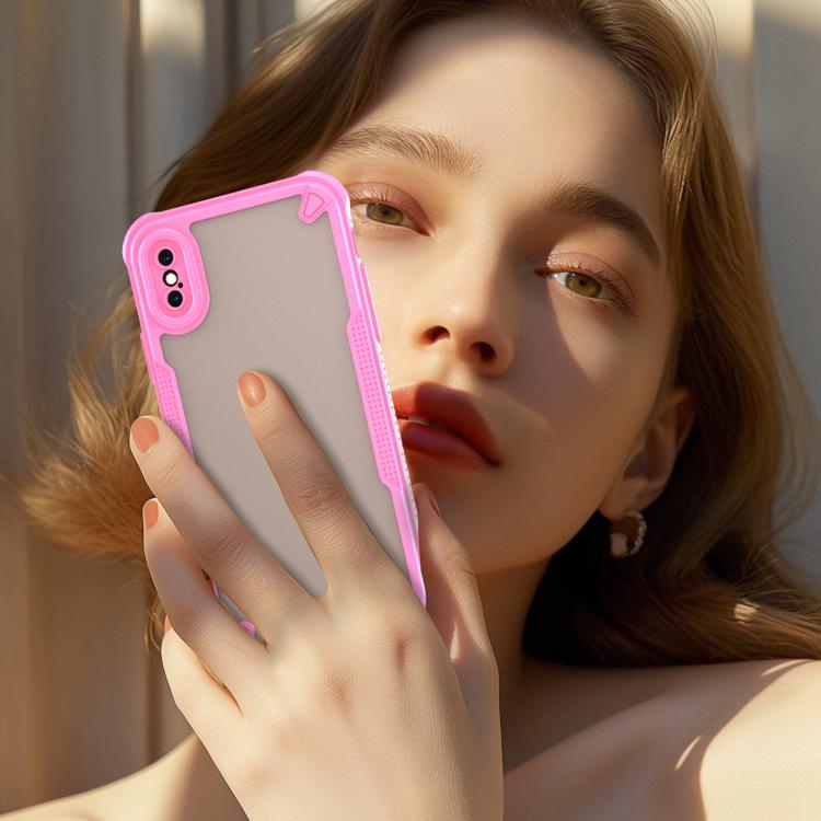 Funda híbrida TPU y PC para iPhone Xs con protección Glaseada (Rosa)
