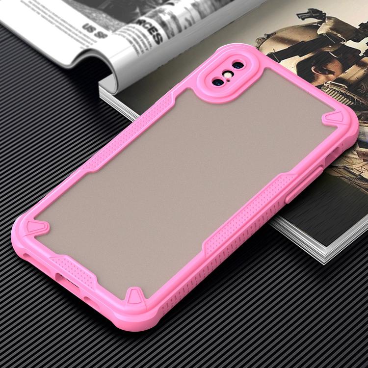 Funda híbrida TPU y PC para iPhone Xs con protección Glaseada (Rosa)