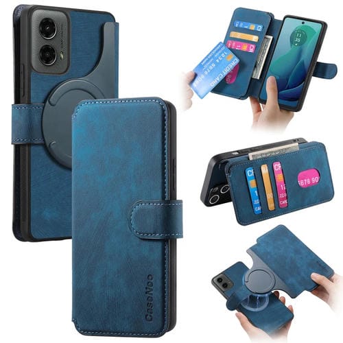 Funda de Cuero Retro Antirrobo con RFID para Motorola Moto G 5G (2024) (Azul)