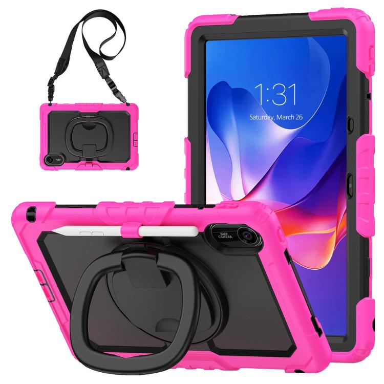 Funda híbrida de silicona tipo D para Xiaomi Redmi Pad 2, con asa y soporte (rosa y rojo)