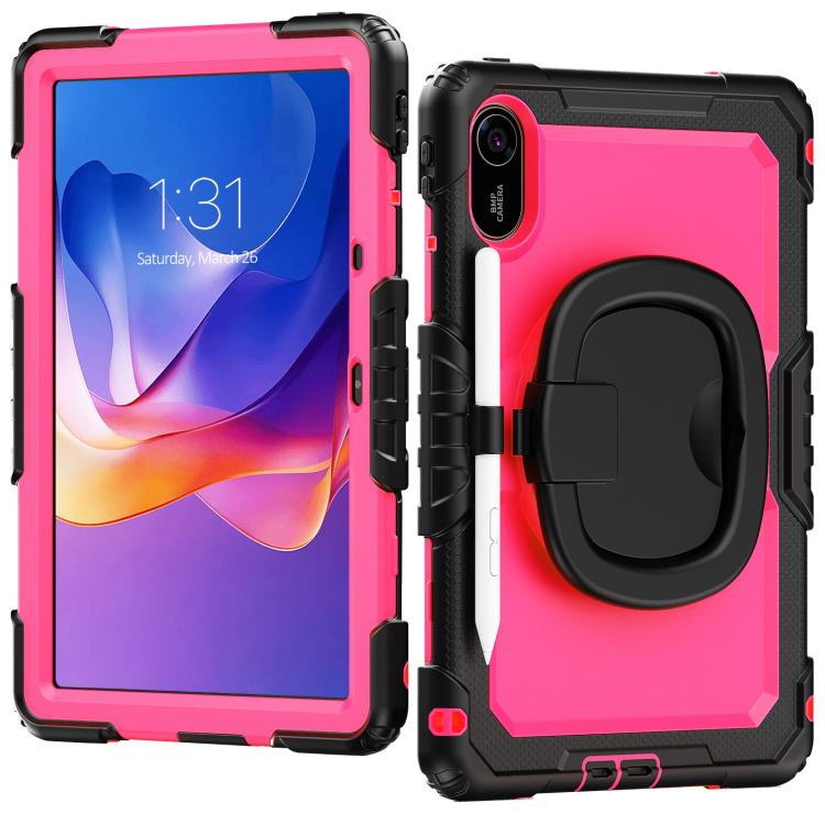 Funda híbrida de silicona tipo D para Xiaomi Redmi Pad 2, con asa y soporte (PC rosa y rojo)
