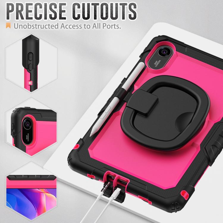 Funda híbrida de silicona tipo D para Xiaomi Redmi Pad 2, con asa y soporte (PC rosa y rojo)