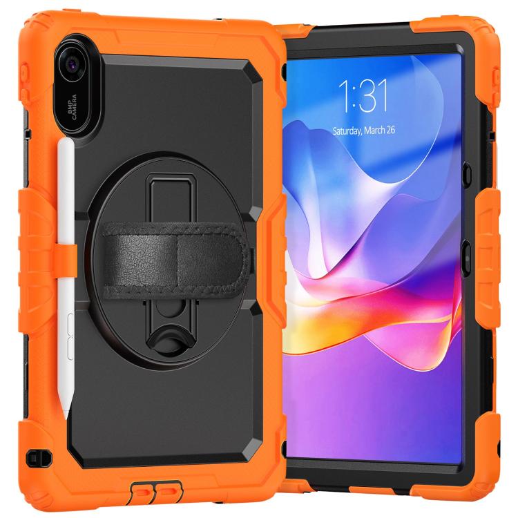 Funda híbrida de silicona para tableta Xiaomi Redmi Pad 2 con soporte giratorio y correa para el hombro (naranja y negro)