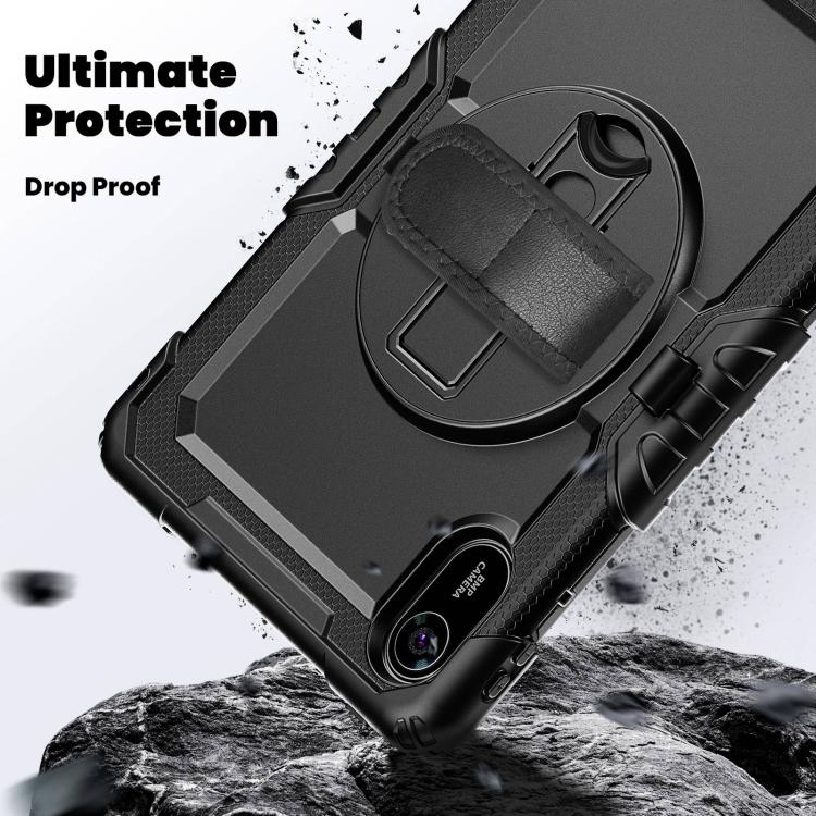 Funda híbrida de silicona para tableta Xiaomi Redmi Pad 2 con soporte giratorio y correa para el hombro (negra)