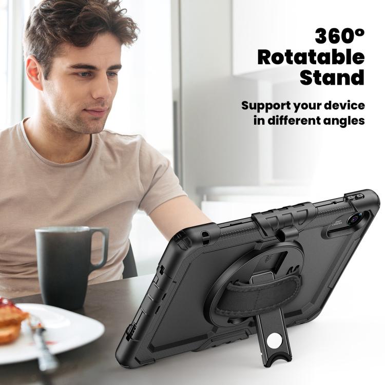 Funda híbrida de silicona para tableta Xiaomi Redmi Pad 2 con soporte giratorio y correa para el hombro (negra)