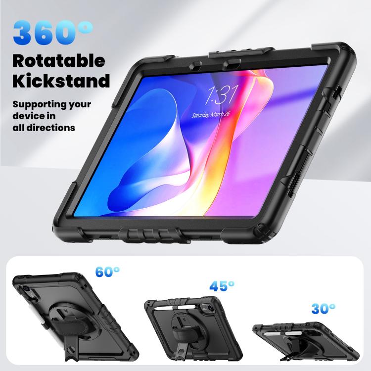 Funda híbrida de silicona para tableta Xiaomi Redmi Pad 2 con soporte giratorio y correa para el hombro (negra)