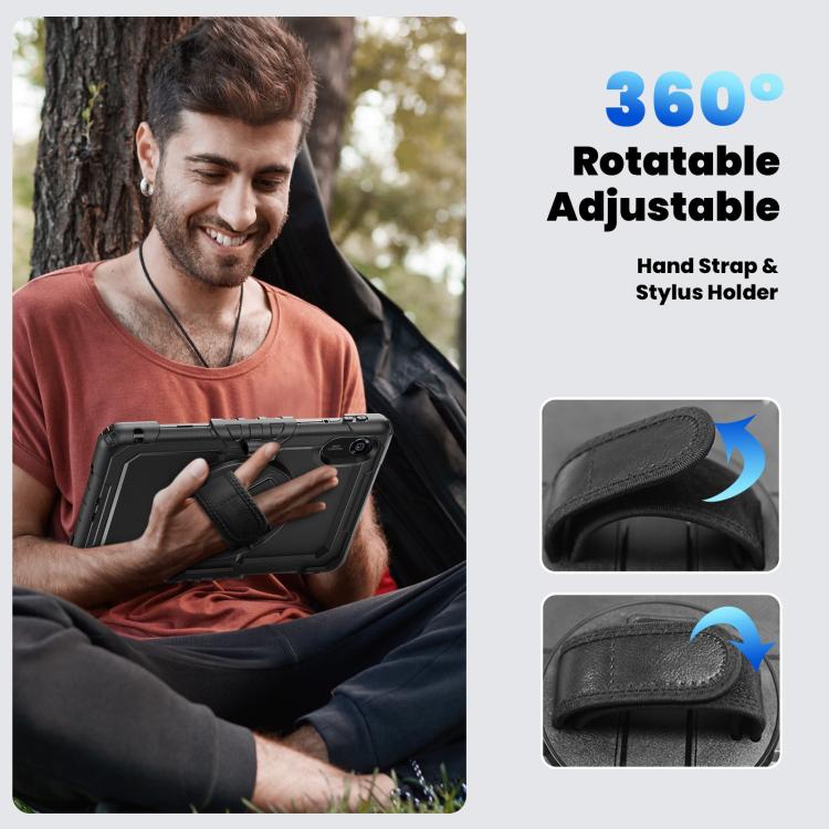 Funda híbrida de silicona para tableta Xiaomi Redmi Pad 2 con soporte giratorio y correa para el hombro (negra)