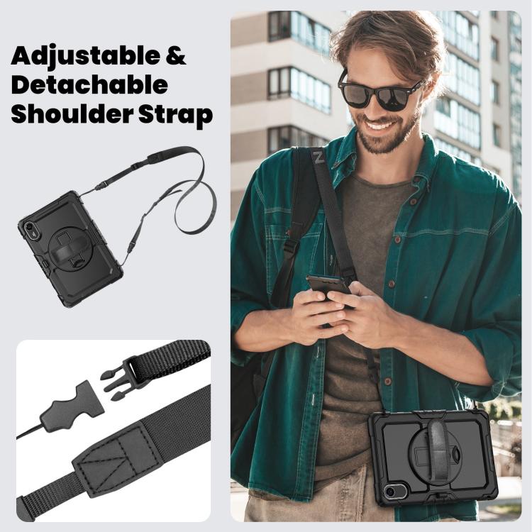 Funda híbrida de silicona para tableta Xiaomi Redmi Pad 2 con soporte giratorio y correa para el hombro (negra)