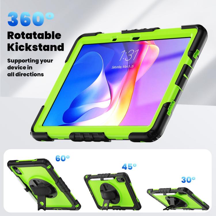 Funda híbrida de silicona para tableta Xiaomi Redmi Pad 2 con soporte giratorio y correa para el hombro (negro y amarillo/verde)