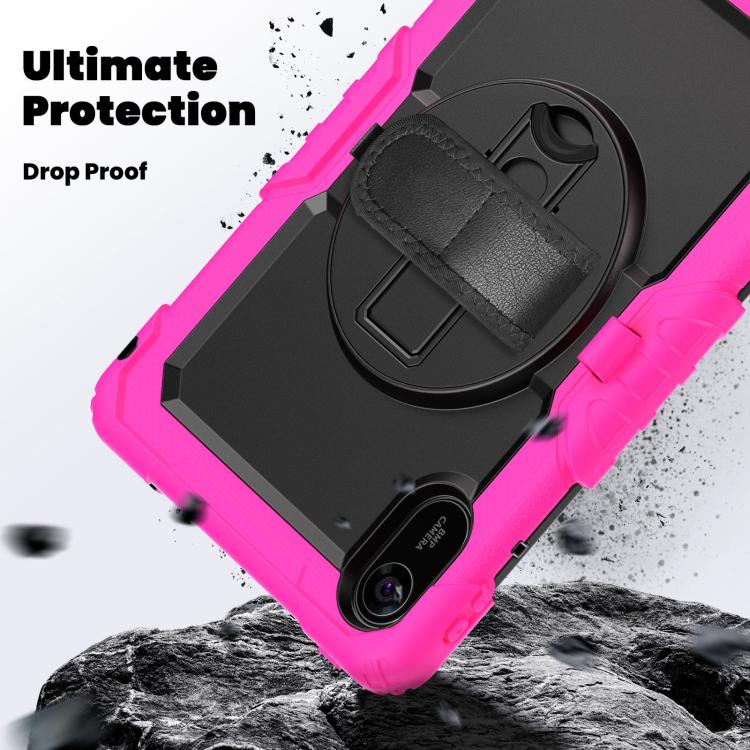 Funda híbrida de silicona para tableta Xiaomi Redmi Pad 2 con soporte giratorio y correa para el hombro (rosa, rojo y negro)