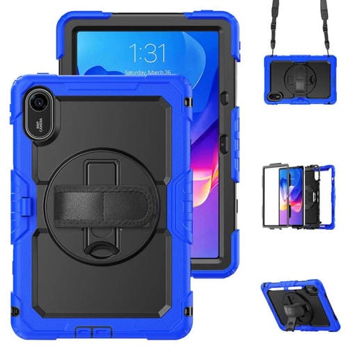 Funda híbrida de silicona para tableta Xiaomi Redmi Pad 2 con soporte giratorio y correa para el hombro (azul oscuro y negro)