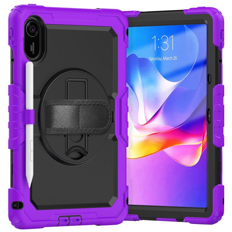 Funda híbrida de silicona para tableta Xiaomi Redmi Pad 2 con soporte giratorio y correa para el hombro (morado y negro)