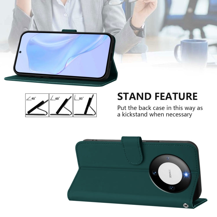 Funda de Piel Sintética con Cordón para Huawei Mate 60 con Tacto de Piel (Verde Oscuro)