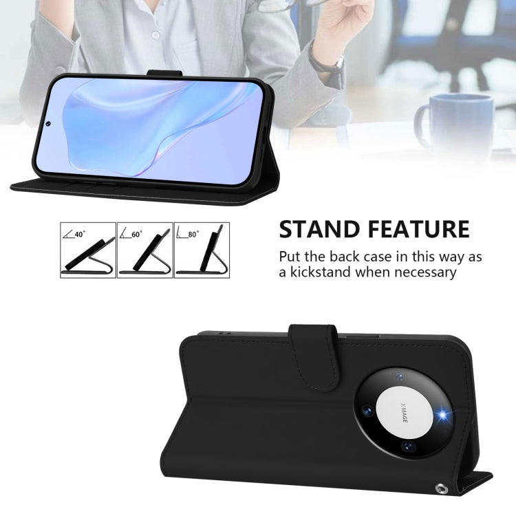 Funda de Piel Sintética con Cordón para Huawei Mate 60 con Tacto de Piel (Negro)
