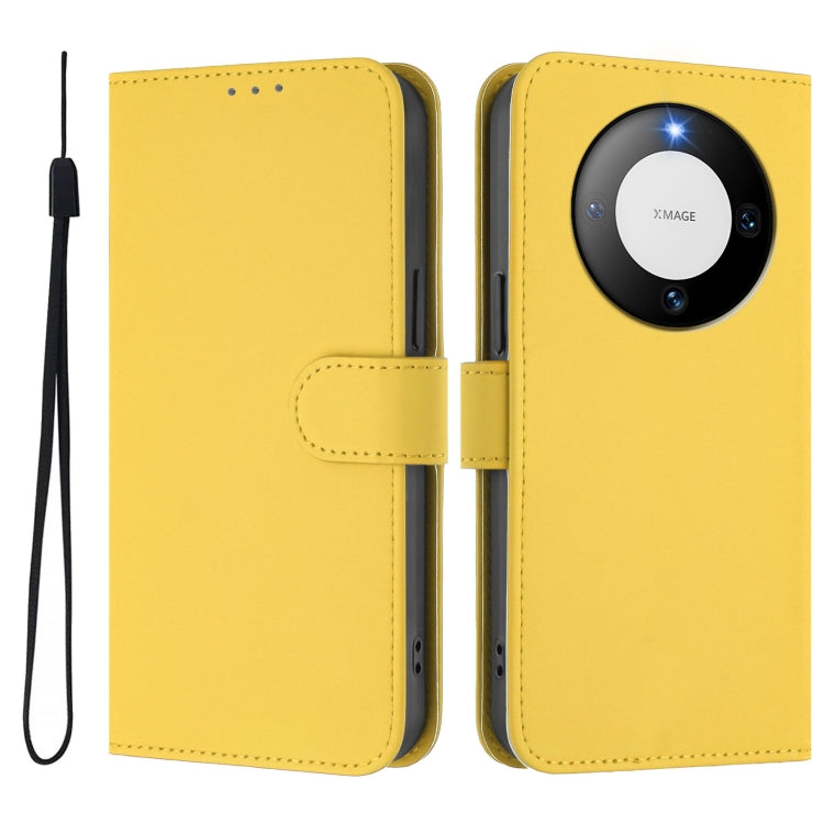 Funda de Piel Sintética con Cordón para Huawei Mate 60 con Tacto de Piel (Amarillo Limón)