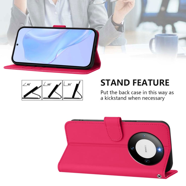 Funda de Piel Sintética con Cordón para Huawei Mate 60 con Tacto de Piel (Rosa y Rojo)