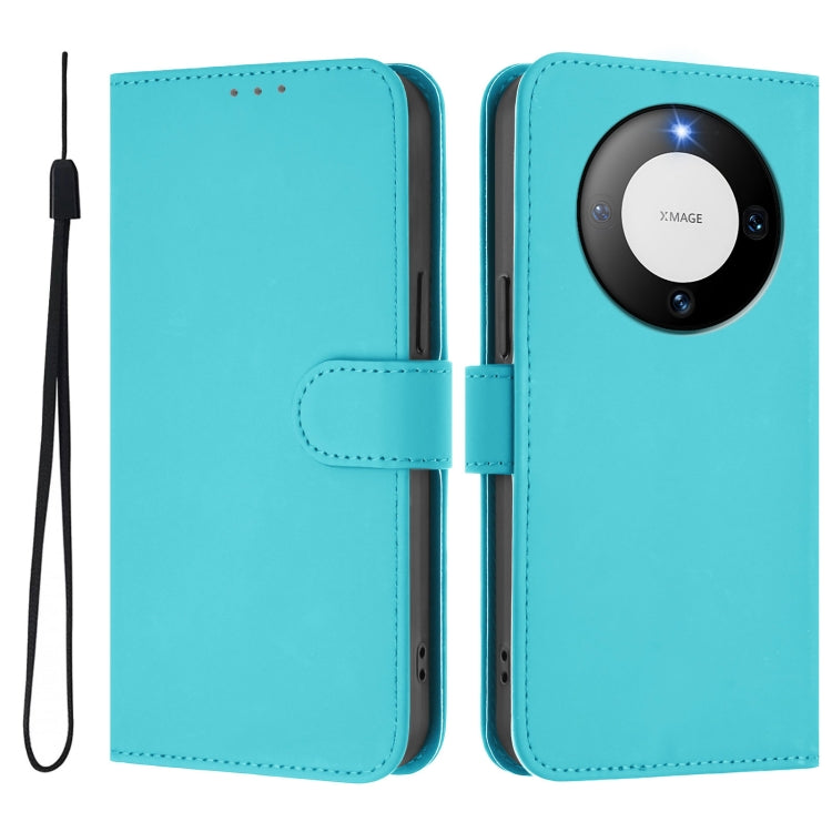 Funda de Piel Sintética con Cordón para Huawei Mate 60 con Tacto de Piel (Azul Lago)
