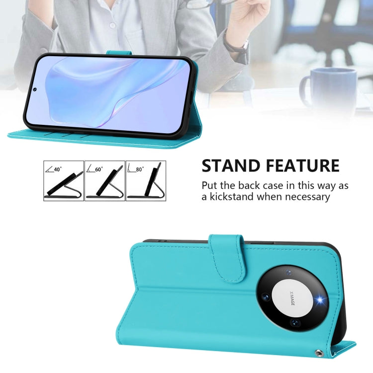 Funda de Piel Sintética con Cordón para Huawei Mate 60 con Tacto de Piel (Azul Lago)