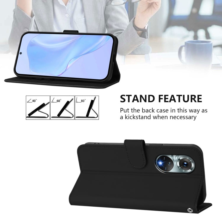 Funda de Piel con Cordón para Huawei Nova 9 con Tacto de Piel (Negro)