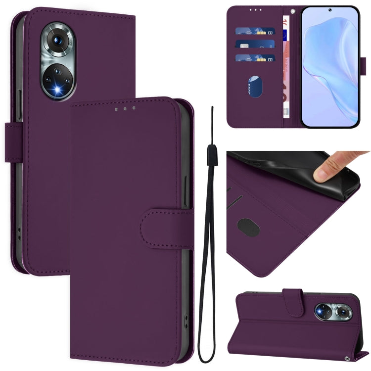 Funda de Piel con Cordón para Huawei Nova 9 con Tacto de Piel (Violeta)