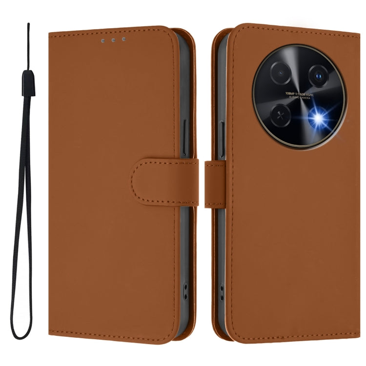 Funda de Piel para Huawei Nova 12I 4G con Textura Liso y Cordón (Marrón)