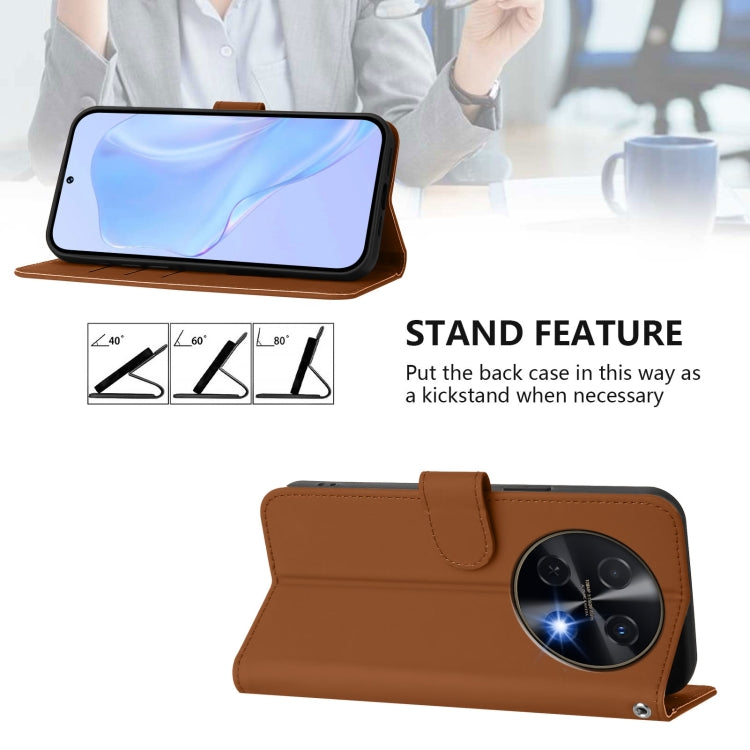 Funda de Piel para Huawei Nova 12I 4G con Textura Liso y Cordón (Marrón)