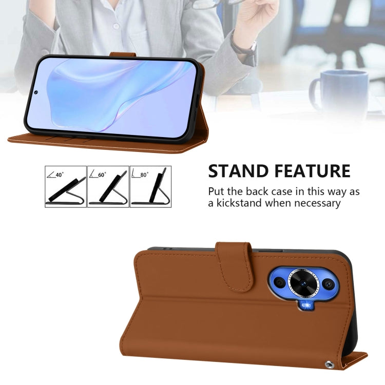 Funda de Piel para Huawei Nova 12S 4G con Textura y Cordón (Marrón)