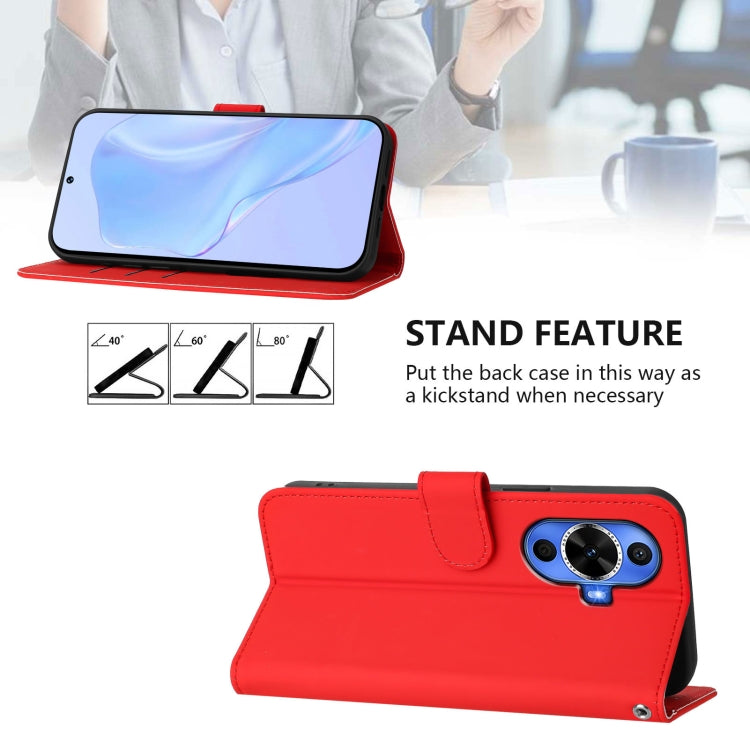 Funda de Piel Sintética con Cordón para Huawei Nova 12S 4G con Tacto de Piel (Rojo)