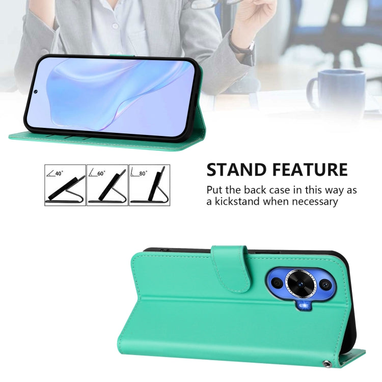 Funda de Piel Sintética con Cordón para Huawei Nova 12S 4G con Tacto de Piel (Verde)