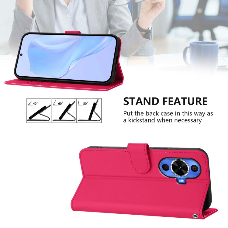 Funda de Piel con Cordón para Huawei Nova 12S 4G con Tacto de Piel (Rosa Rojo)