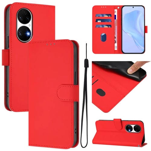 Funda de Piel con Cordón para Huawei P50 Skin Feel (Rojo)