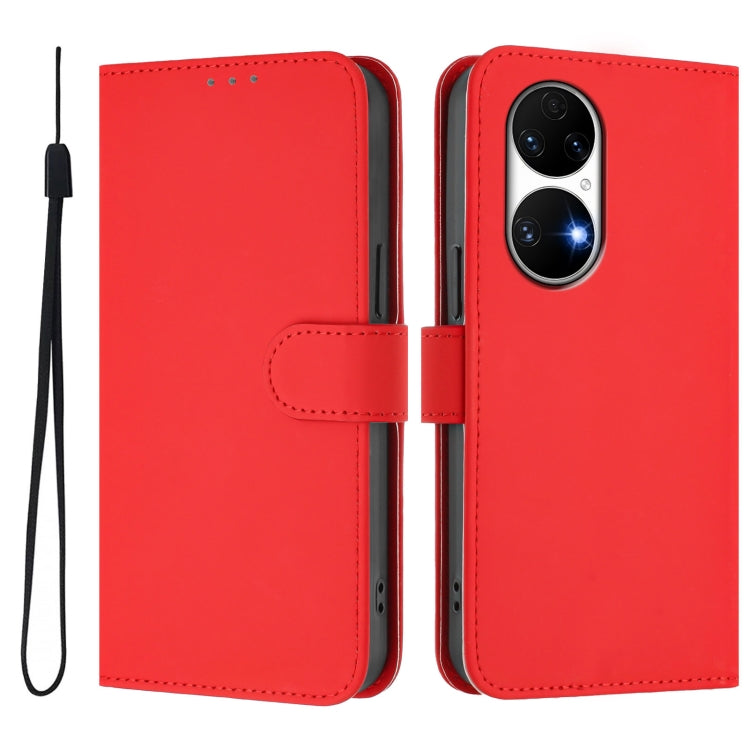 Funda de Piel con Cordón para Huawei P50 Skin Feel (Rojo)