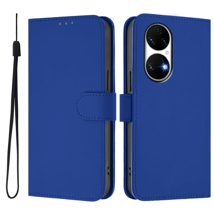 Funda de Piel Sintética con Cordón para Huawei P50 Skin Feel (Azul Oscuro)