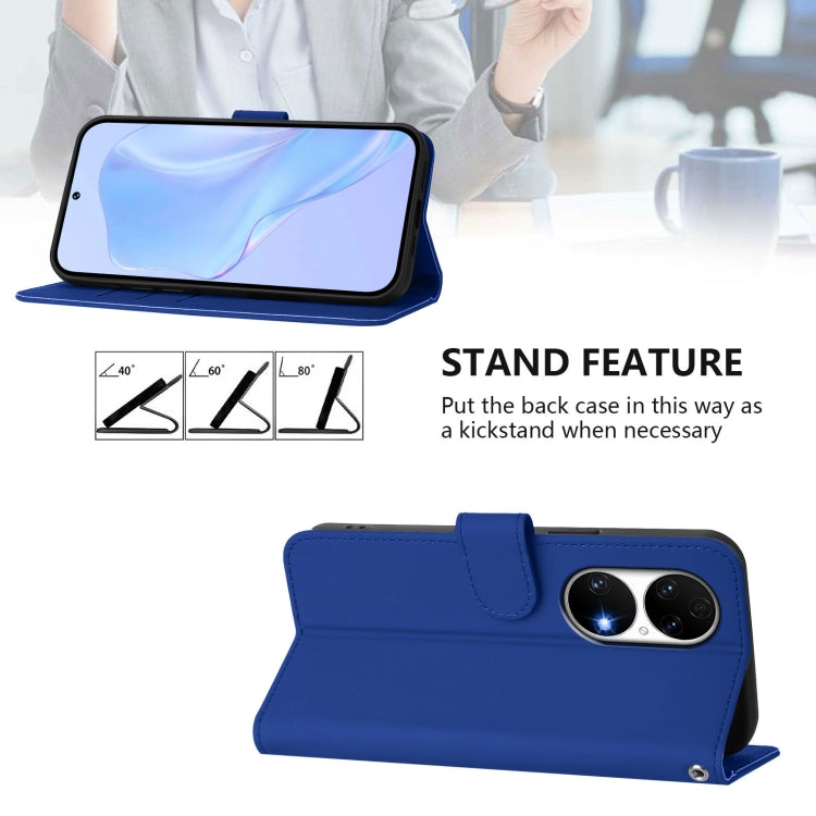 Funda de Piel Sintética con Cordón para Huawei P50 Skin Feel (Azul Oscuro)
