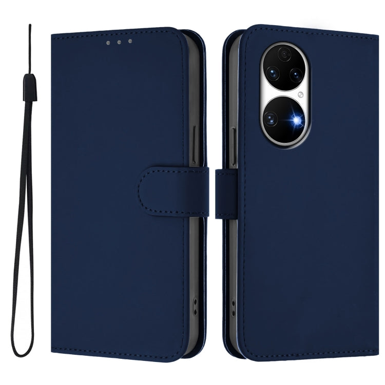 Funda de Piel con Cordón para Huawei P50 Skin Feel (Azul Marino)
