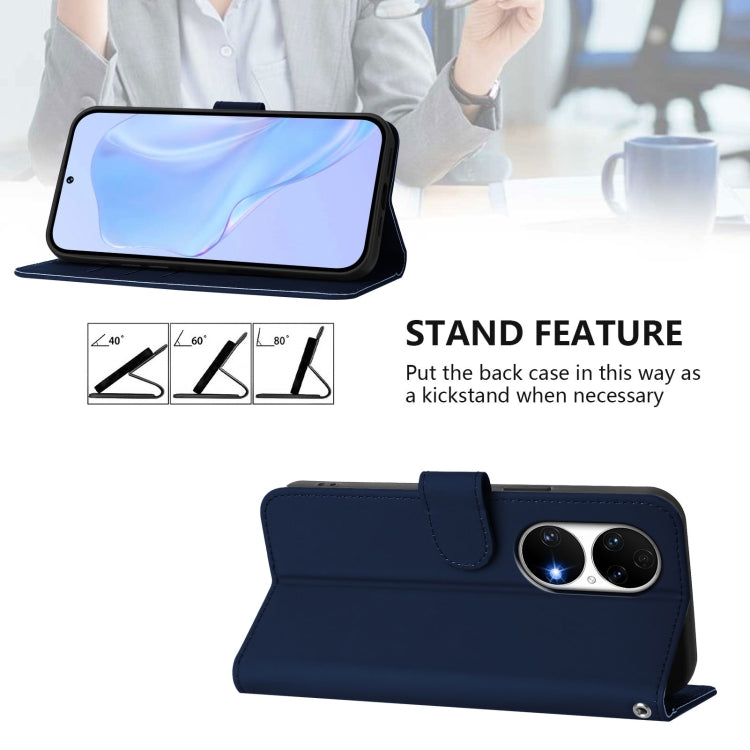 Funda de Piel con Cordón para Huawei P50 Skin Feel (Azul Marino)
