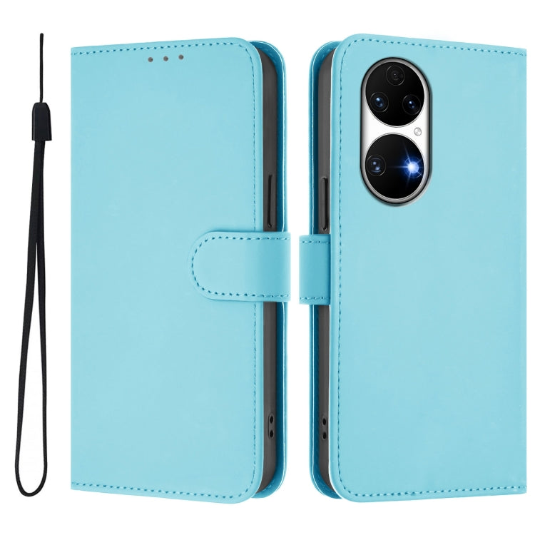 Funda de Piel para Huawei P50 con Cordón (Azul Cielo) Tacto de Piel Liso