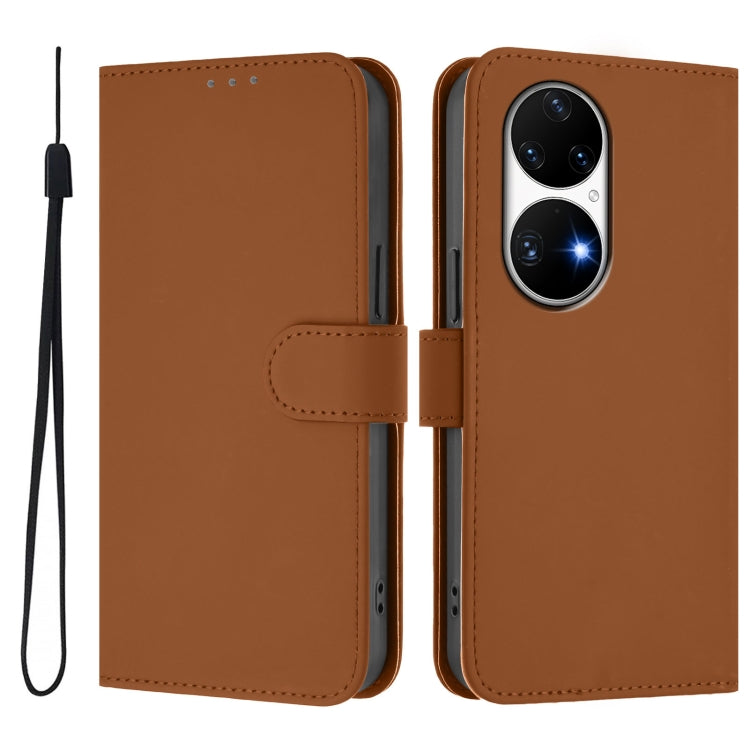 Funda de Piel Sintética con Cordón para Huawei P50 Pro (Marrón)