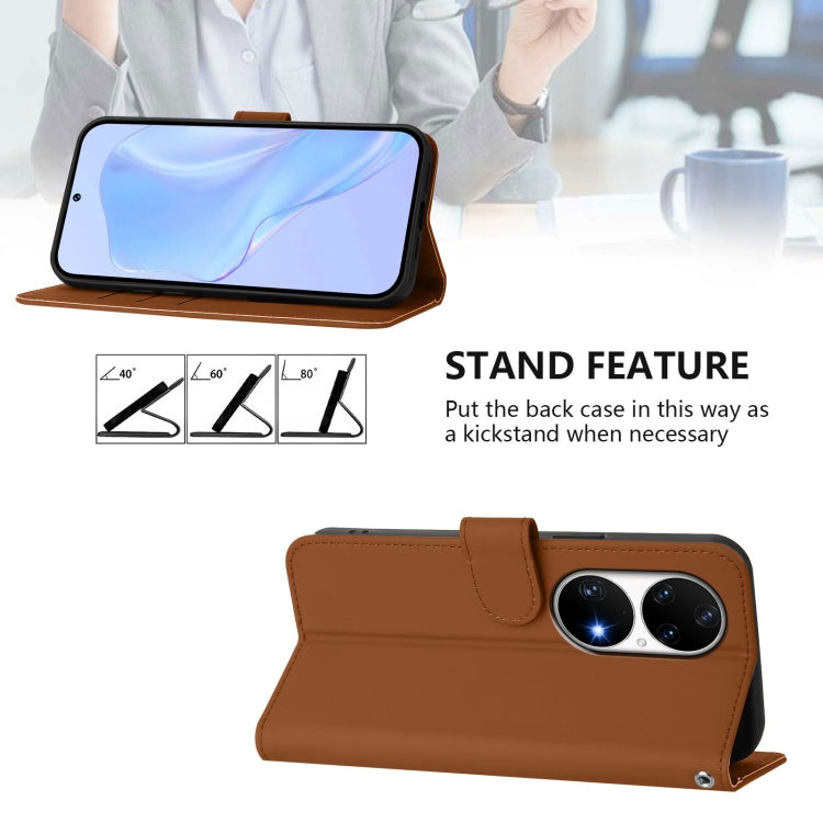 Funda de Piel Sintética con Cordón para Huawei P50 Pro (Marrón)
