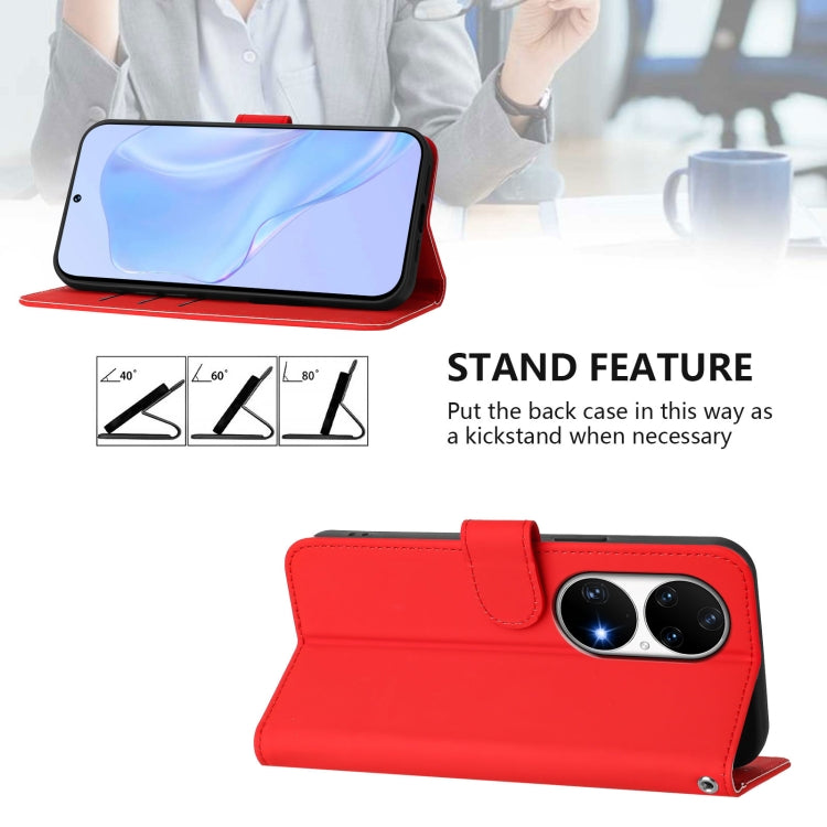 Funda de Piel con Cordón para Huawei P50 Pro con Tacto de Piel (Rojo)