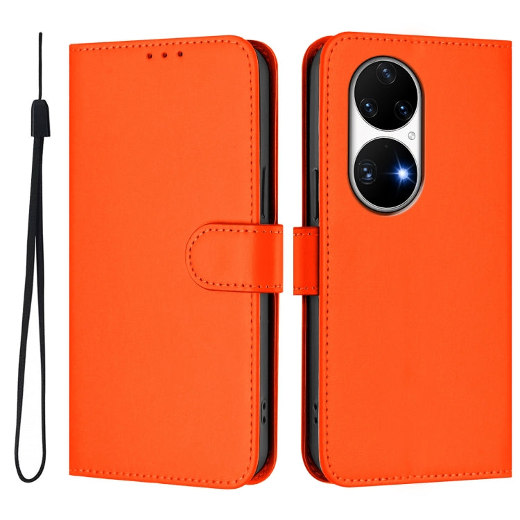 Funda de Piel Sintética con Cordón para Huawei P50 Pro (Naranja)
