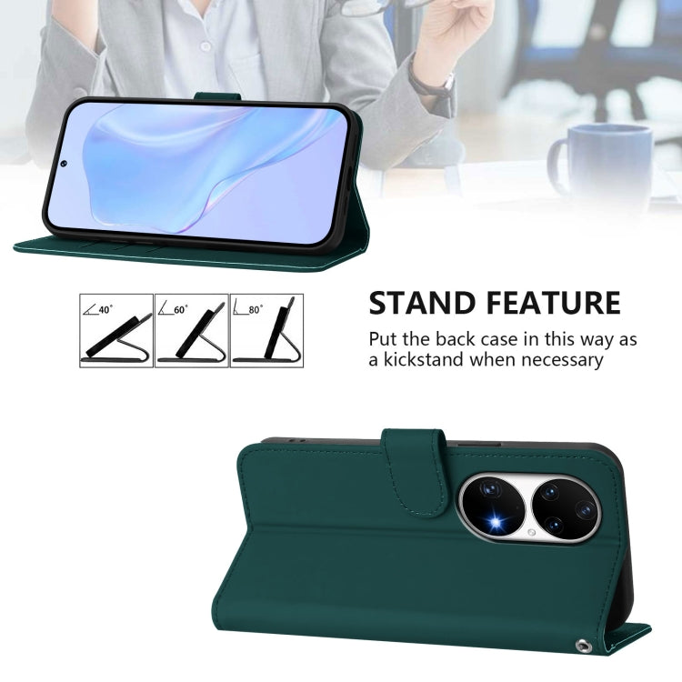 Funda de Piel Sintética con Cordón para Huawei P50 Pro (Verde Oscuro)