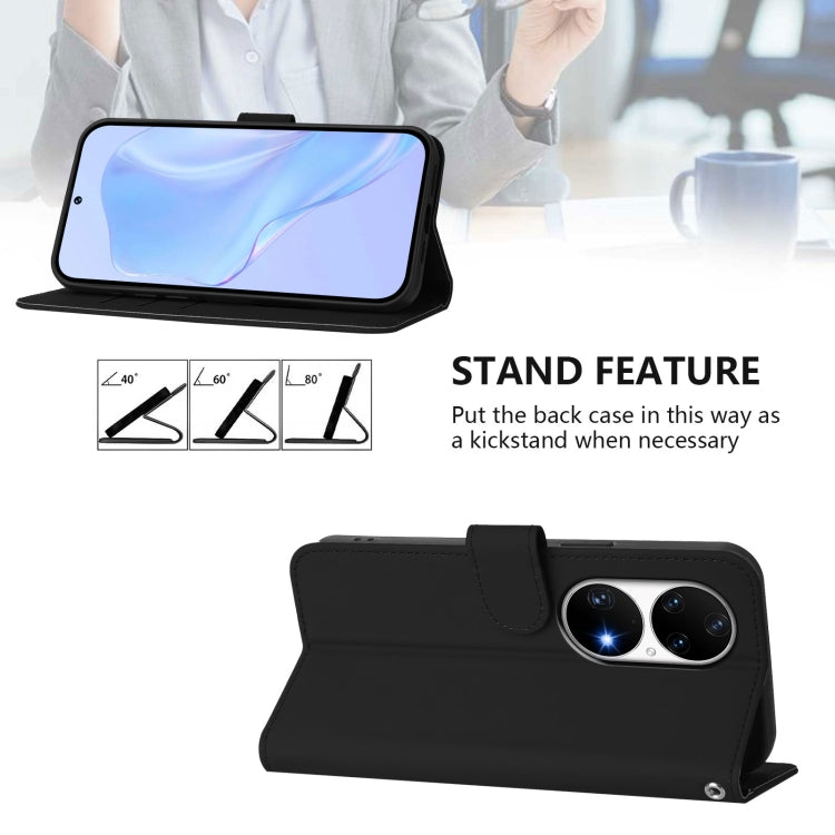 Funda de Piel con Cordón para Teléfono Huawei P50 Pro Textura Piel (Negro)